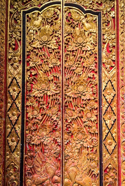 Carved doorway of Pura Saraswati Temple in Ubud Bali
